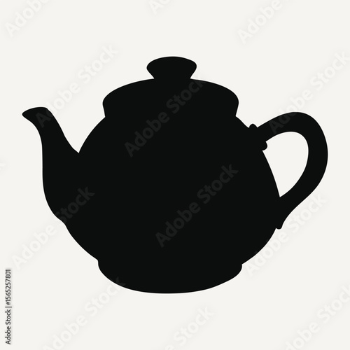 Elegant Black Teapot Silhouette on Cream Background for Tea Time Designs