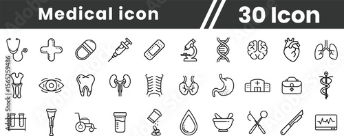 medical and Healthcare strock icon set.  Thin line vector icon set. Pixel perfect. Editable stroke. For Mobile and Web. medical, doctor, icon set, healthcare and medicine, illness, nurse, blood, 