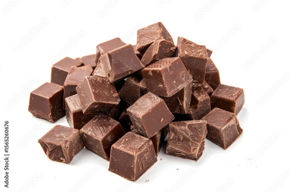 Detailed Color Picture of Closed Up Pile of Chocolate Cubes Isolated on White Background Detailed Color Picture of Closed Up Pile of Chocolate Cubes Isolated on White Background