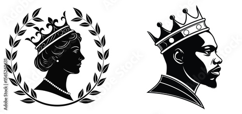 Simple Vector Silhouette of King and Queen Heads