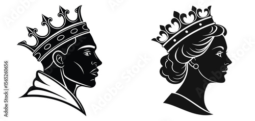 Royal Couple Silhouette with Crown Icons