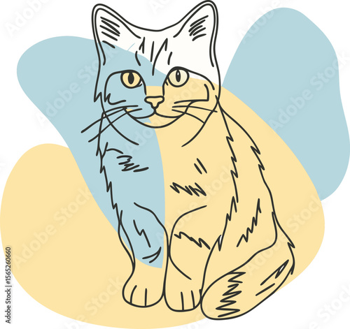 Minimalist Cat Line Art Illustration with Pastel Abstract Background