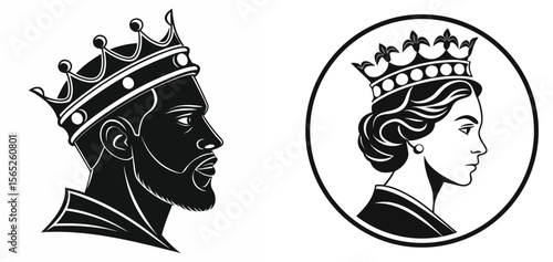 Black Silhouette of Royal Couple with Crowns