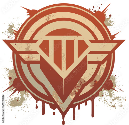 Distressed Military Emblem With Wings and Shield Symbol Vintage Style Abstract Grunge Art