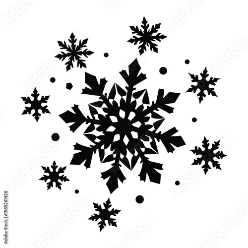 Intricate cluster of delicate falling snowflakes creating a serene and atmospheric winter scene perfect for holiday and seasonal designs