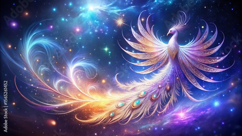 Celestial Avian Soaring Through a Cosmic Nebula, Its Luminescent Plumage Gleaming with Otherworldly Radiance