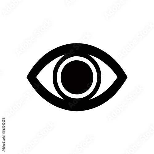 Simple black and white eye icon with a round pupil and stylized lashes on a plain white background