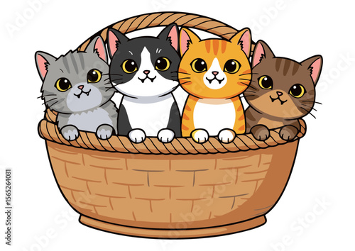 Cute Kittens in a Woven Basket Posing Playfully.