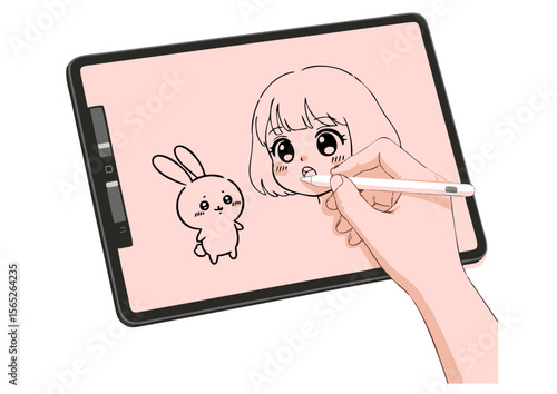 Digital Drawing Tablet with Cute Cartoon Characters and Stylus.
