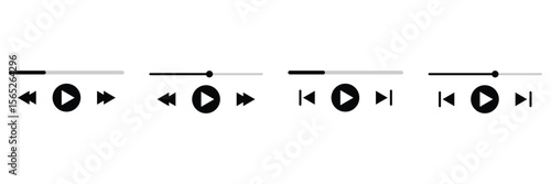 Music player control buttons playback interface minimal audio UI icon vector illustration for media application playlist navigation element set.
