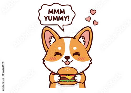 Cute Corgi Cartoon Character Eating a Delicious Burger.