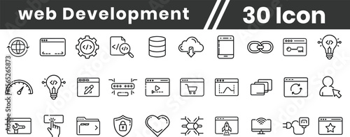 Web Developer icon set. thin line vector icon set. Pixel perfect. Editable stroke. Web Designer, Computer Programmer, Web Page, Text Writing, Coding, Creativity, Repairing, Color Swatch