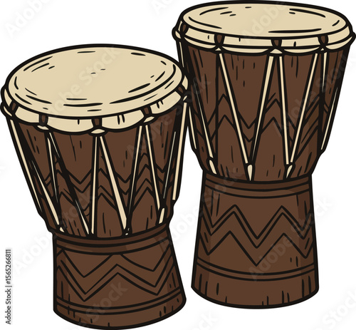 African djembe drums traditional hand percussion instruments vector illustration 
