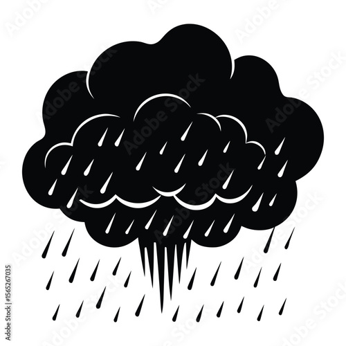 Dramatic dark storm cloud silhouette with heavy intense rain streaks and streaks of light perfect for weather or mood