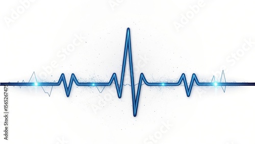 Vibrant blue neon heartbeat line with digital sparkle effects