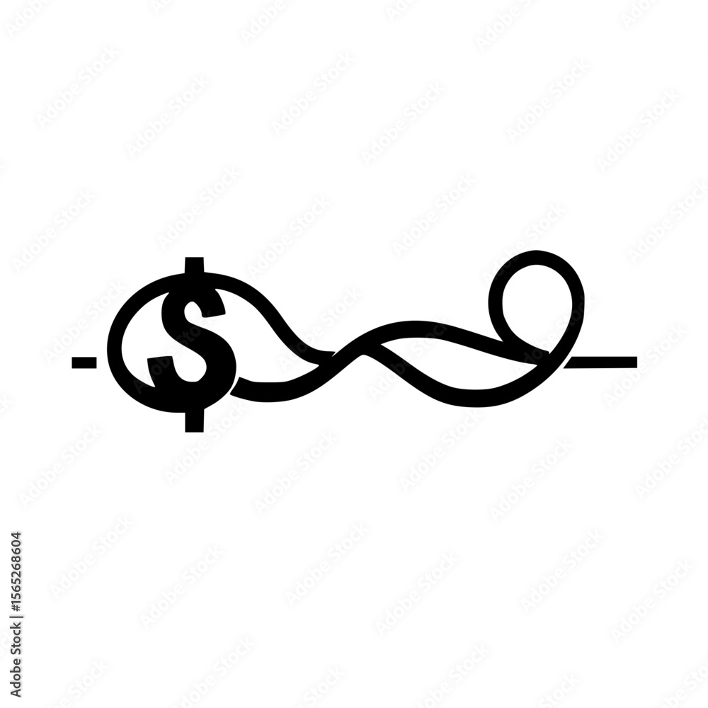 Obraz premium Dollar icon with wave lines vector representing financial flow currency exchange and market trends