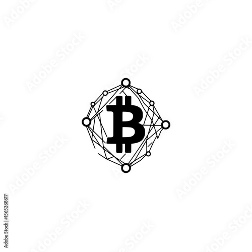 Bitcoin icon with network mesh vector representing cryptocurrency blockchain and digital finance

