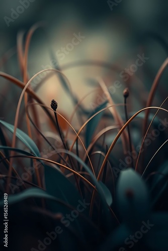 Moody close-up of wetland grasses with dark green and bronze hues