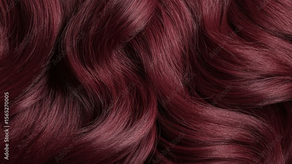 Naklejka premium Dark red hair texture with smooth wavy strands creating rich and vibrant look full of depth and softness