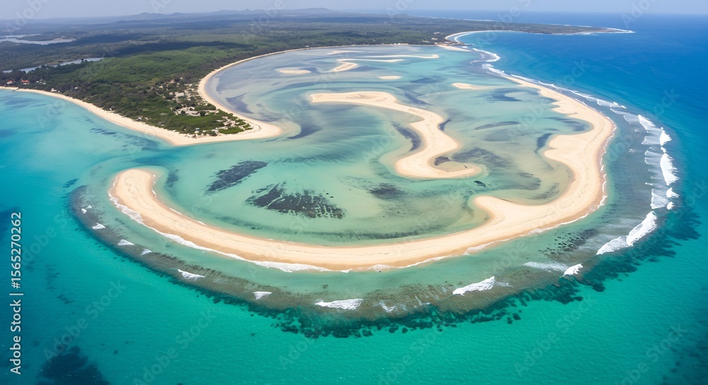 Aerial View of Tropical Island Lagoon with Turquoise Water and Sandbars Aerial View of Tropical Island Lagoon with Turquoise Water and Sandbars