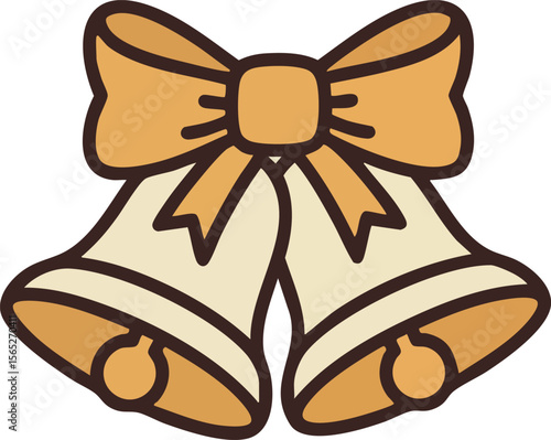 Wedding Bells with Golden Bow Vector Illustration for Celebration and Ceremony Designs 