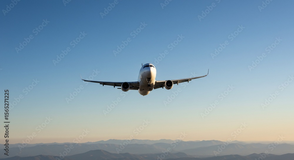 Fototapeta premium Passenger Jet Soaring Above Misty Mountain Ranges