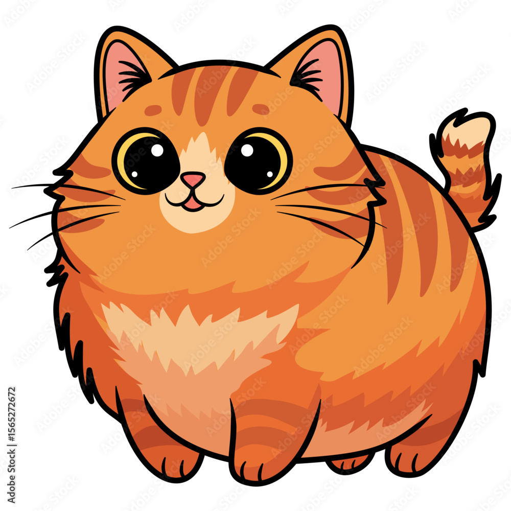 Fototapeta premium Orange cat cartoon kawaii flat illustration. Orange cat. Fat orange cat