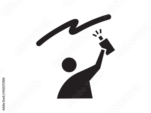 Vector isolated graffiti artist man draws graffiti with a spray on the wall vandal vandalism colorless black and white outline silhouette shadow shape stencil solid black

