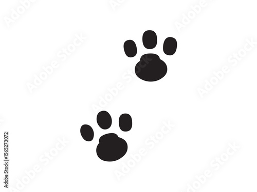 Vector isolated two paw prints cat dog puppy kitten step colorless black and white outline silhouette shadow shape stencil solid black