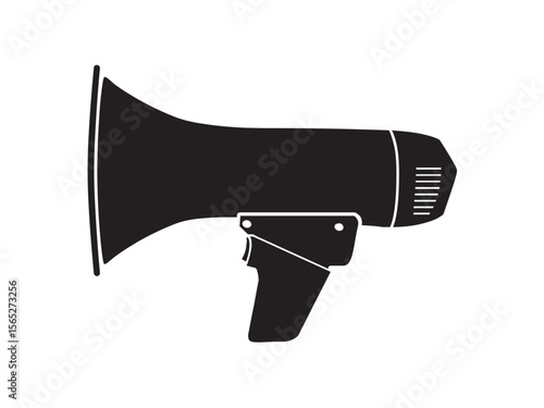 Vector isolated one single hand loudspeaker horn megaphone side view  colorless black and white outline silhouette shadow shape stencil solid black

