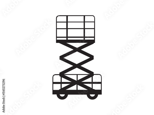 Vector isolated one single electric cargo lift storage equipment side view colorless flat black symbol icon logo infographics on a white background simple minimal graphic element