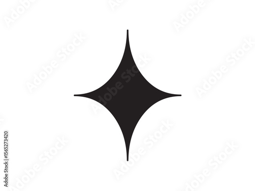 Vector isolated one single simple rhomb four points star shine symbol colorless black and white outline silhouette shadow shape stencil solid black