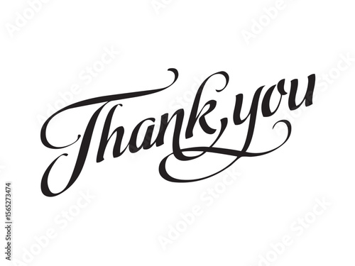 Vector isolated lettering word THANK YOU text hand written marker style colorless black symbol icon logo infographics on a white background simple minimal graphic element