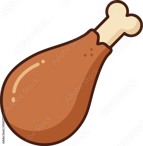 Cooked chicken drumstick vector illustration with bone and shiny surface 