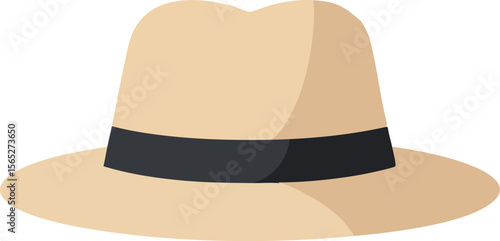 Beige wide brim fedora hat with black band simple fashion accessory vector 
