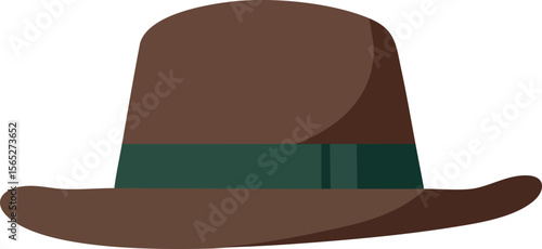 Brown fedora hat with dark green band stylish fashion accessory vector illustration 
