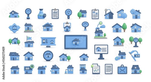 House Icon Collection in Blue for Real Estate Concepts
