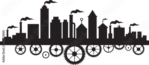 Steampunk City Skyline Silhouette Design