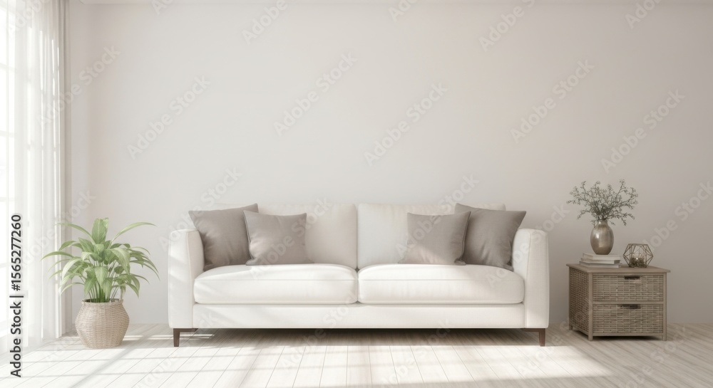 Fototapeta premium Living Room Interior with White Sofa and Natural Light