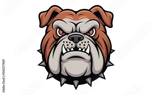 Fierce brown bulldog head with spiked collar animal canine