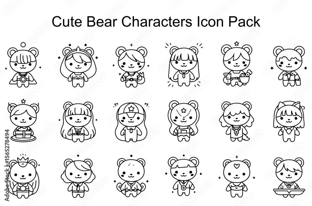 Fototapeta premium Cute Bear Characters Icon Pack