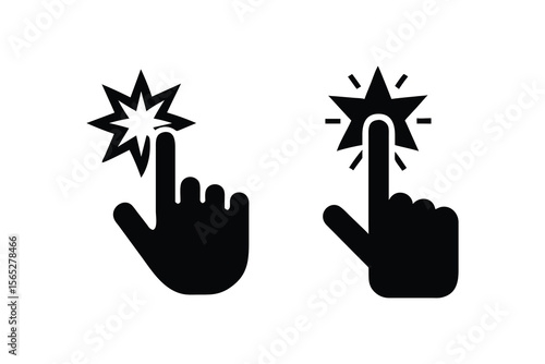 Clicking Hand Icons:  Modern, Minimalist Black and White Vector Graphics,  Illustrating Instant Action,  Digital Interaction,  User Interface Elements,  Website Design, App Development,  and Technolog