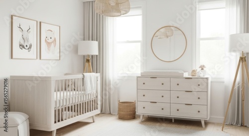 Nursery Room with Crib and Dresser in Neutral Tones