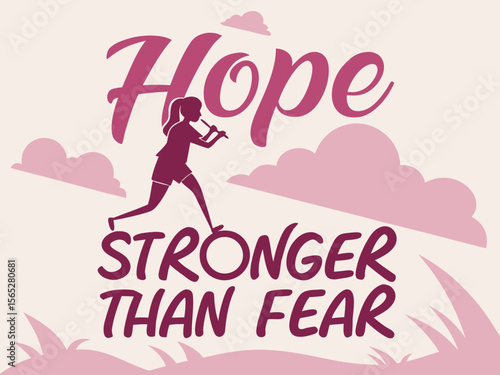 Hope Stronger Than Fear Silhouette of a Lacrosse Player with Motivational Message and Clouds