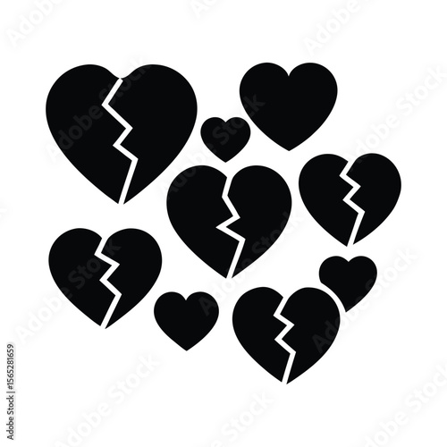 Broken Hearts A Collection of Silhouette Icons Representing Heartbreak, Loss, and Separation