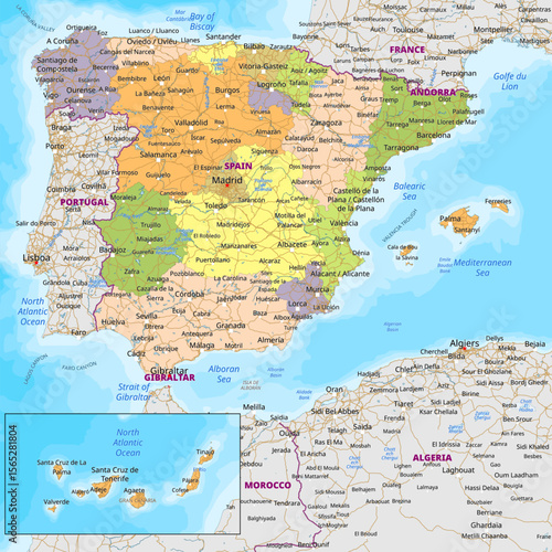 Political Map of Spain and Surrounding Regions