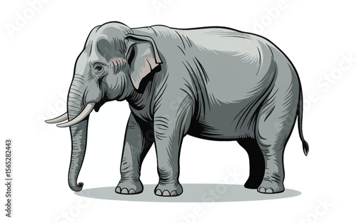Majestic grey asian elephant with long tusks standing vector