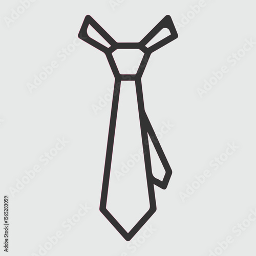 Simple dark gray outline of a necktie on a light gray background