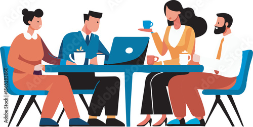 Diverse groups of professionals are engaged in team meetings around a table