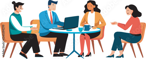 Diverse groups of professionals are engaged in team meetings around a table